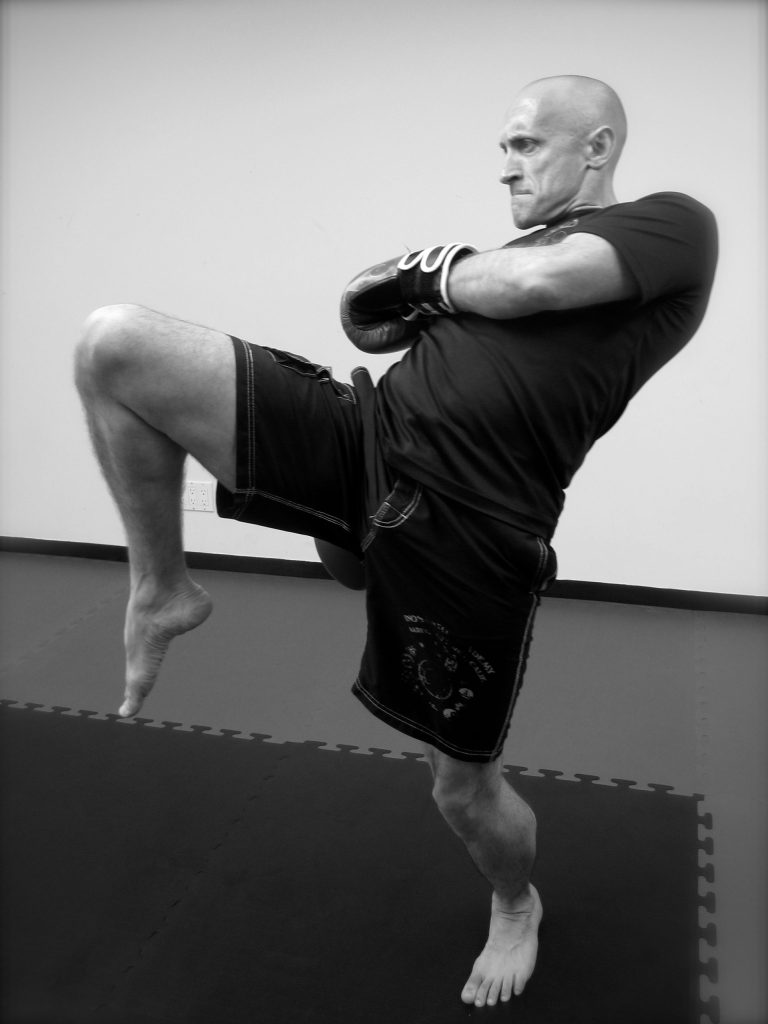 James Eke shows off his martial arts skills for his self-published book Warriors Way: A Guide to Lifelong Learning in Martial Arts.