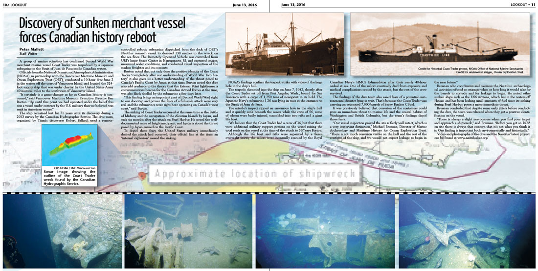 Discovery of sunken merchant vessel forces Canadian history reboot