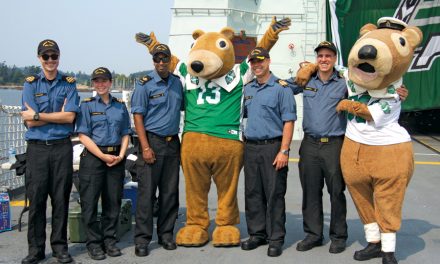 Roughrider mascot stars onboard HMCS Regina