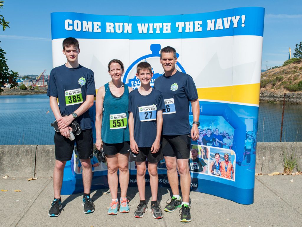 Running Through Time: MWO (Retired) Bill Cantwell’s family has run in each of the past four Navy Runs at CFB Esquimalt. From the left: Liam Cantwell