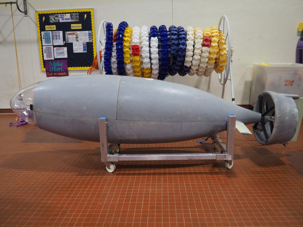 The fully assembled submarine during one of the three test launches prior to the competition.