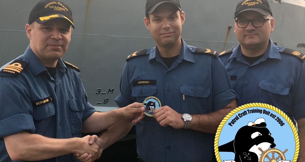 Embroidered patch, reminiscent of 1940s warship art