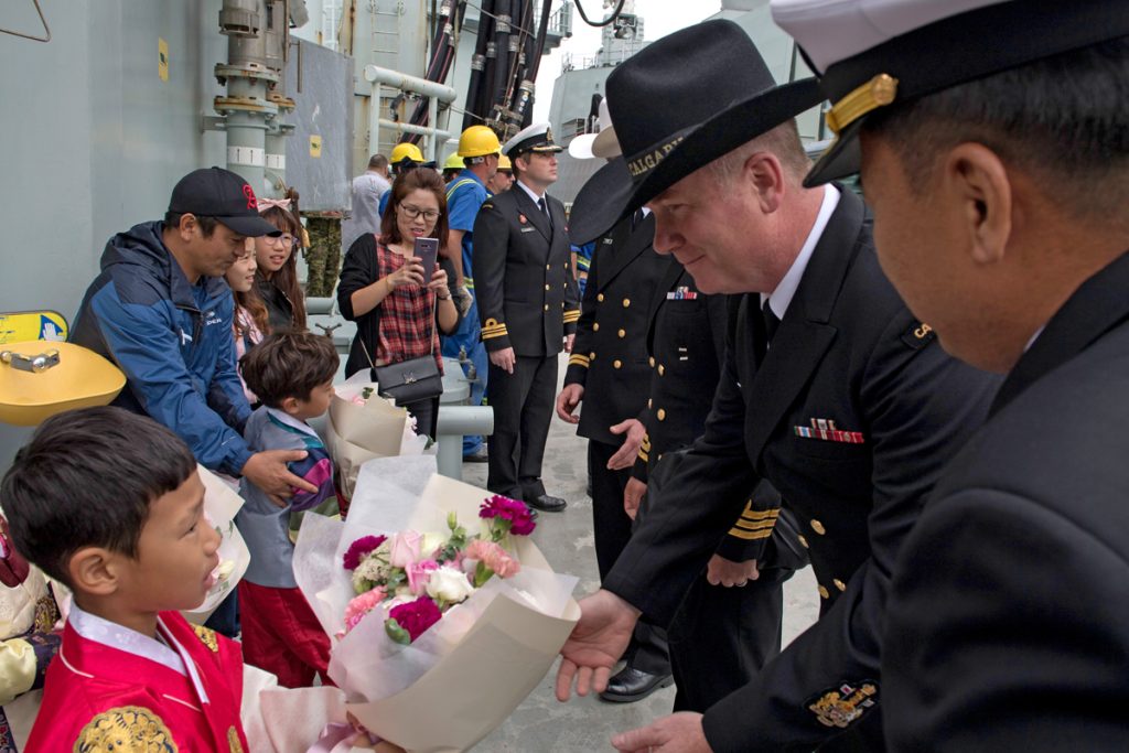HMCS Calgary members are welcomed to Jeju