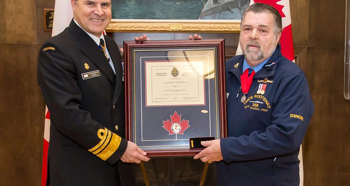 HMCS Kootenay survivor receives Wound Stripe 49 years after engine room explosion