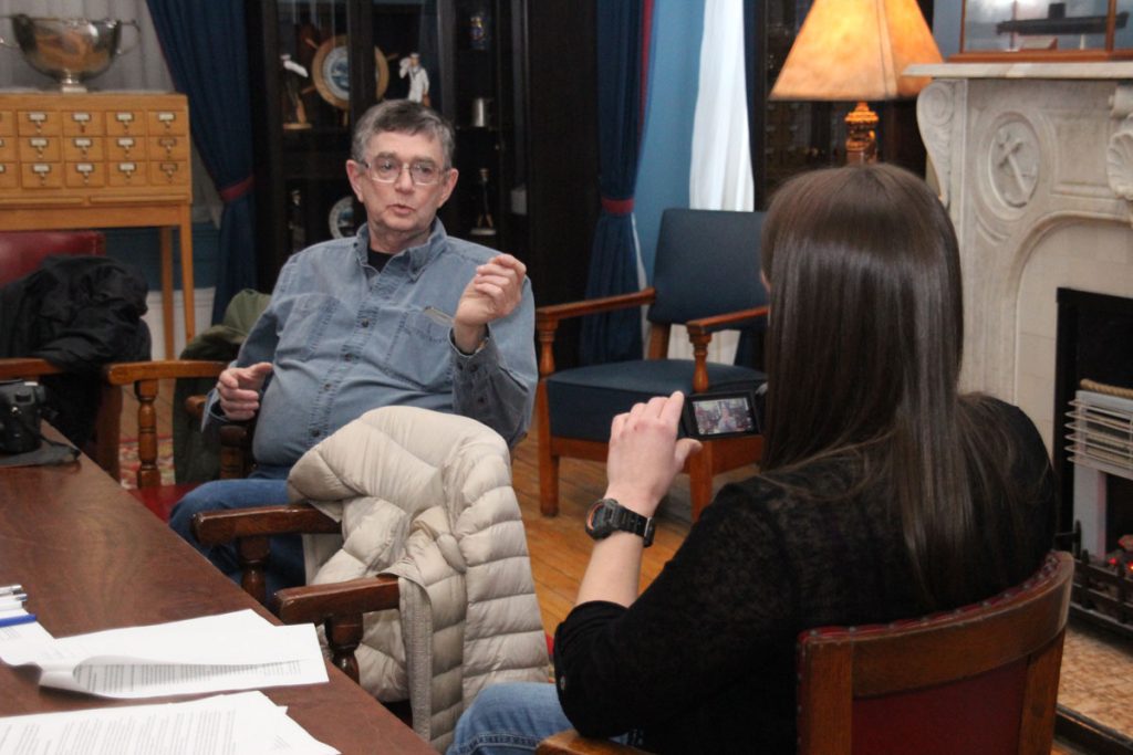Retired submariner Jim Northrup spoke to members of the Lost Soul group about the history of the Naval Museum and some of his own experiences in the building. Photo by Ryan Melanson