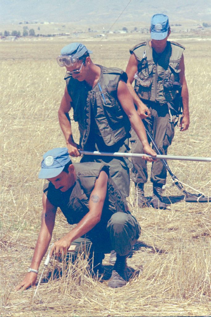 United Nations troops search for mines in Cyprus.