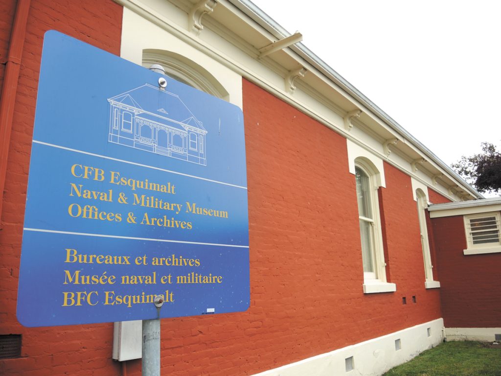 A sign at building N20 marks the offices and archives of the CFB Esquimalt Naval and Military Museum. The building was recently designated as an Historic Place by the Province of British Columbia. Between 1973 and 1984
