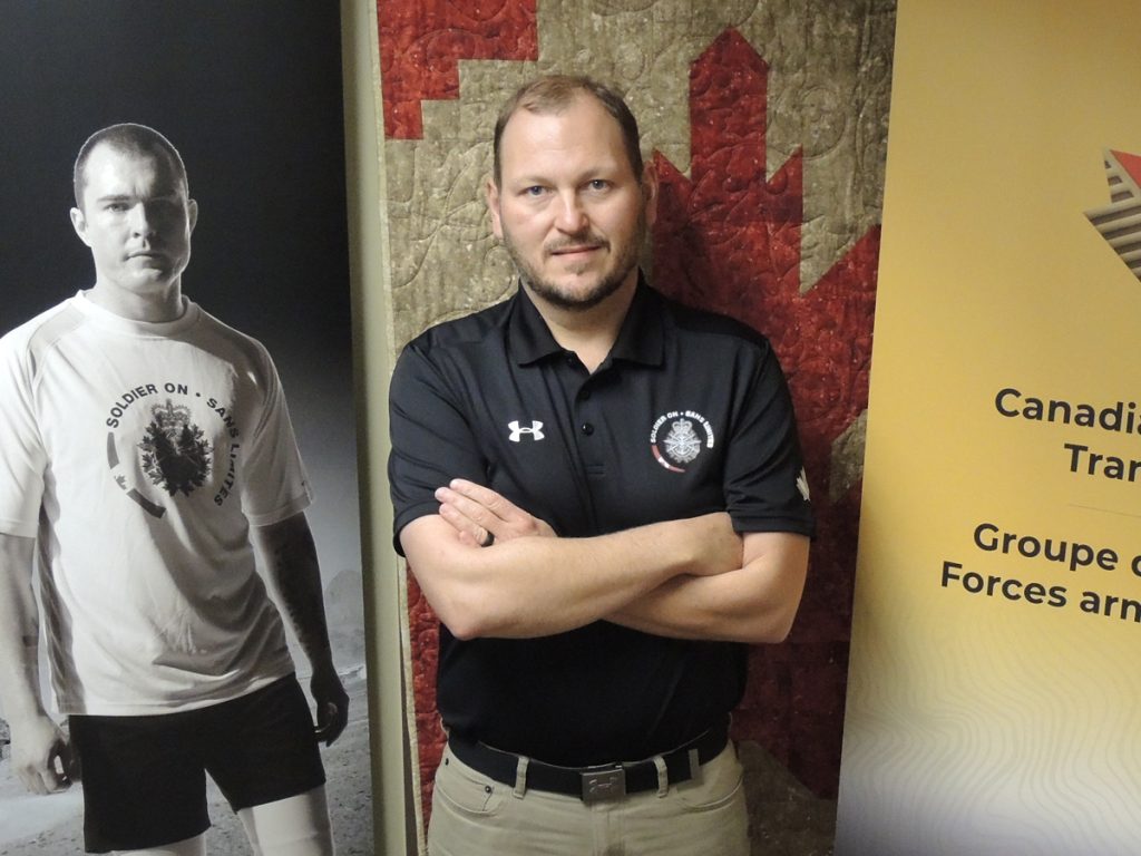 Dan Bourgoin of Personnel Support Services (PSP) is the man in charge of the new regional office for Soldier On which opened at Nelles Block recently. The fitness trainer and instructor says he is looking to hear from potential participants in the program about what sports and activities they enjoy. Photo by Peter Mallett