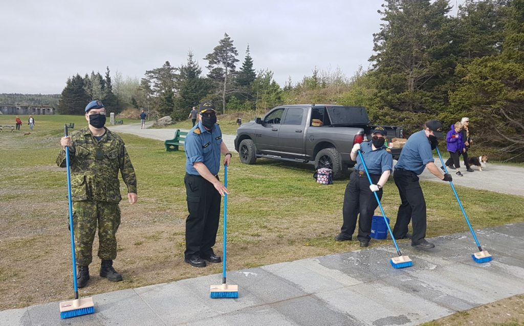 Sailors from HMCS Halifax spruced up the Bonaventure Anchor Memorial at Point Pleasant Park in Halifax on May 28