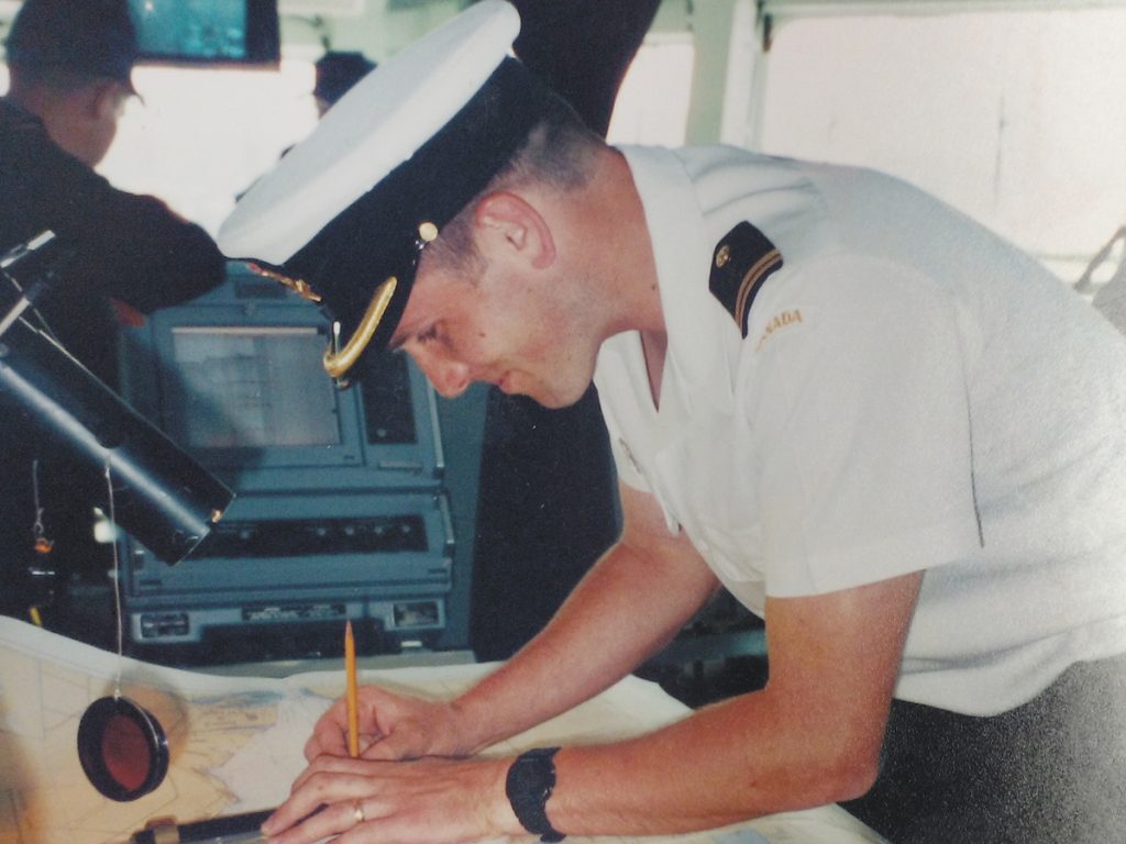 Commodore Topshee as FixO (Fixing Officer – assistant to the NavO) during a day sail to Vancouver in 1998.