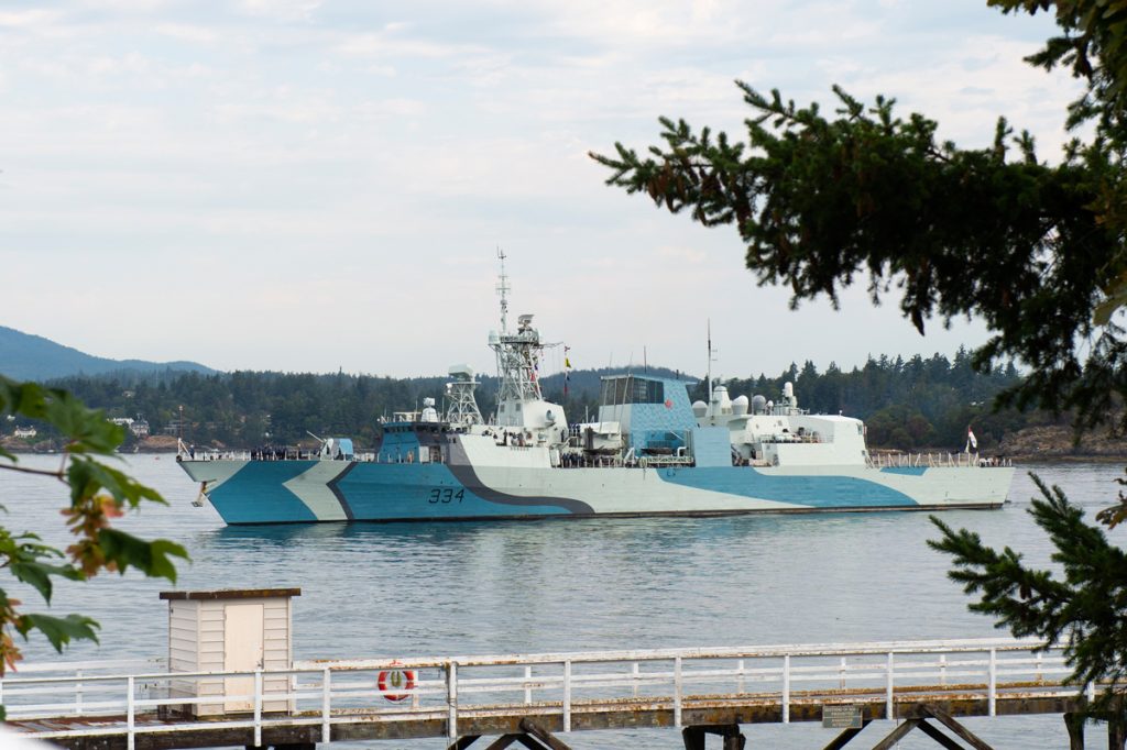 HMCS Regina sails out of Esquimalt Harbour. Photo by Master Corporal Andre Maillet