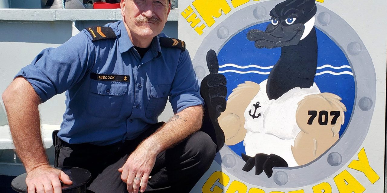 HMCS Goose Bay gun shield art inspired by Second World War-era ships