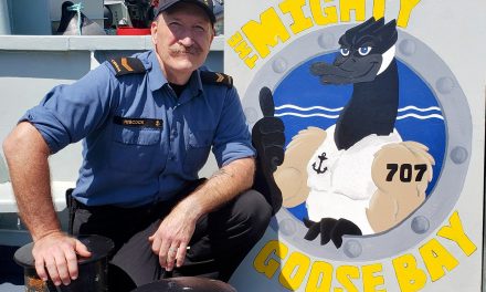 HMCS Goose Bay gun shield art inspired by Second World War-era ships