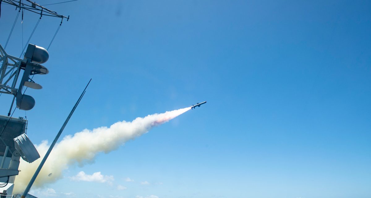 HMCS Winnipeg fires harpoon missiles during RIMPAC 2022