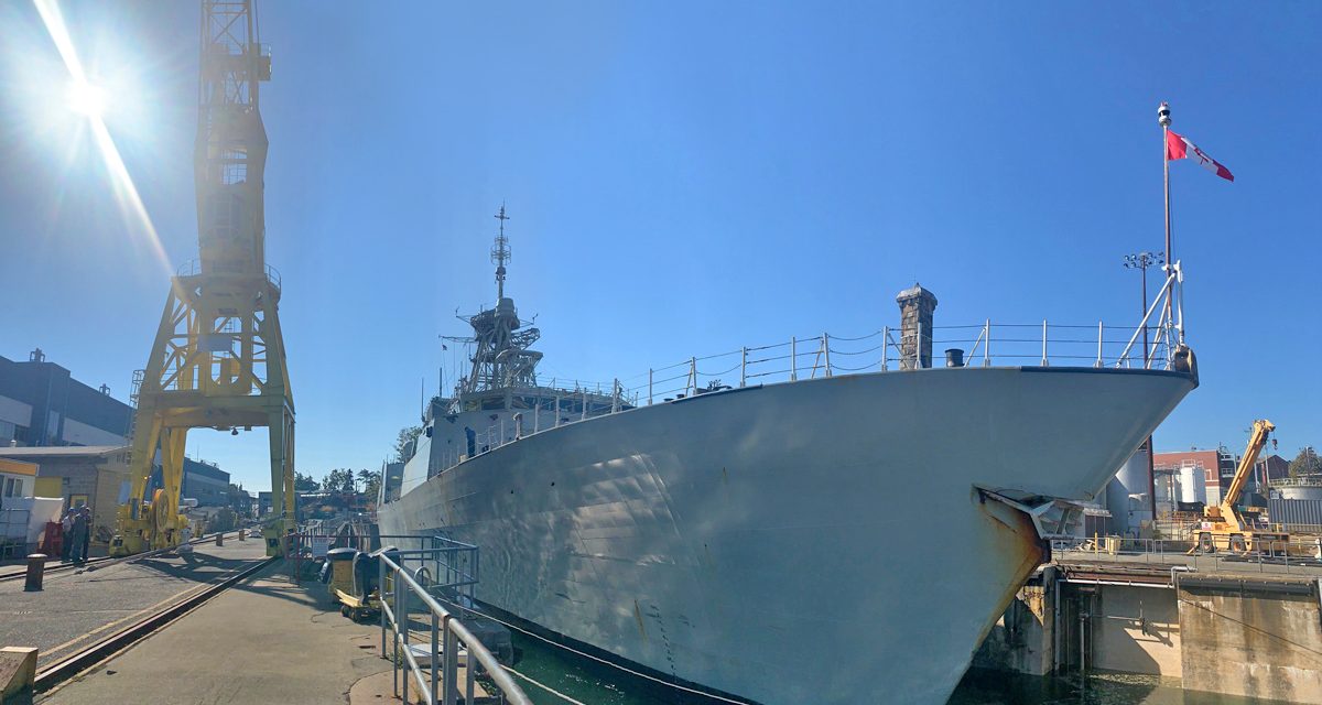 HMCS Calgary undocking at Fleet Maintenance Facility Cape Breton