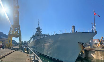HMCS Calgary undocking at Fleet Maintenance Facility Cape Breton