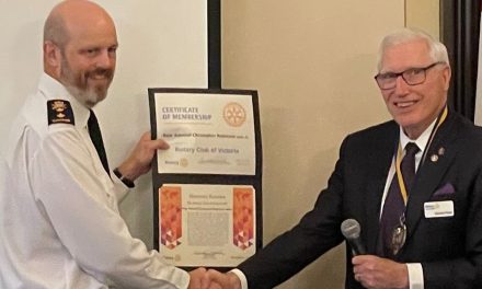 Victoria’s Rotary Club inducts Rear-Admiral Robinson as honorary member