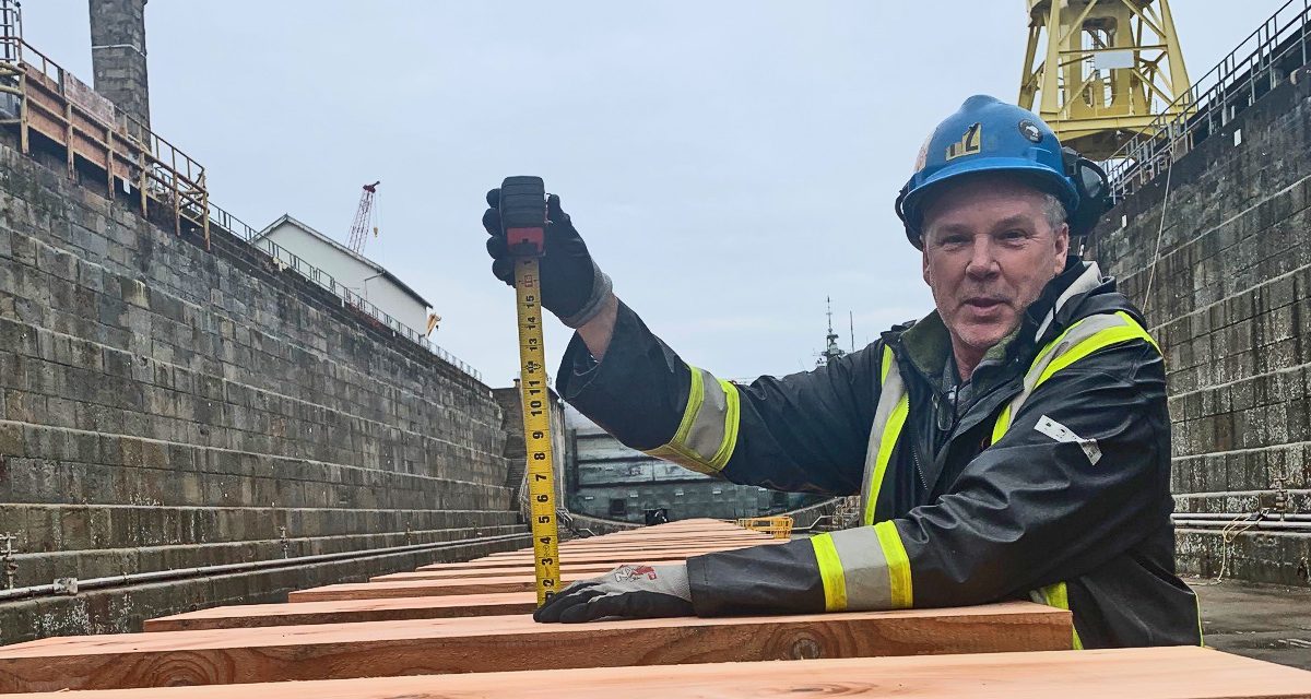 New dock bottom – crush caps await HMCS Ottawa at dry dock