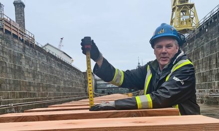 New dock bottom – crush caps await HMCS Ottawa at dry dock