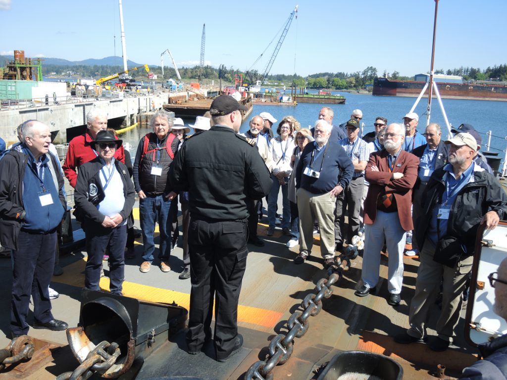 Veteran reservists conduct tours of HMCS Winnipeg and Calgary at the beginning of May. The groups were part of approximately 107 veterans participating in this year's University Naval Training Division Association Conference. Photo supplied