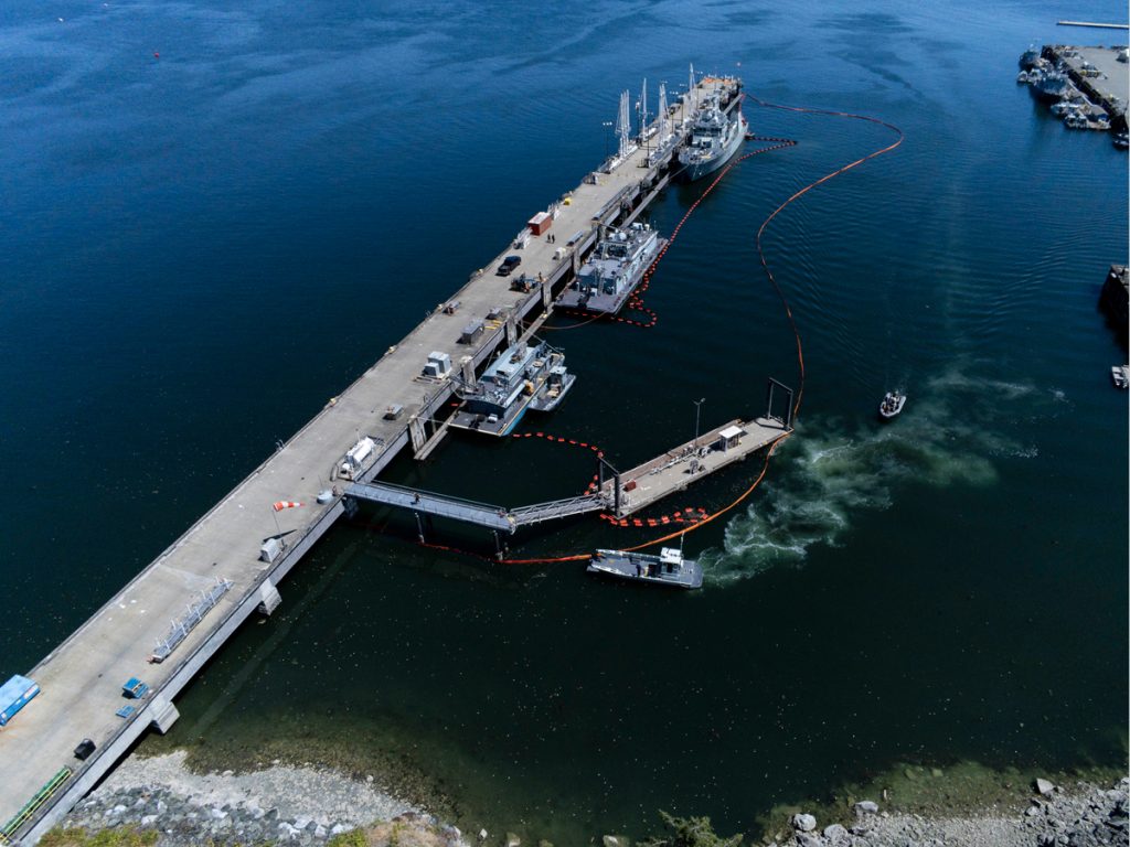 Members of the Incident Response Team conduct a spill response exercise (SPILLEX) at Canadian Forces Base Esquimalt
