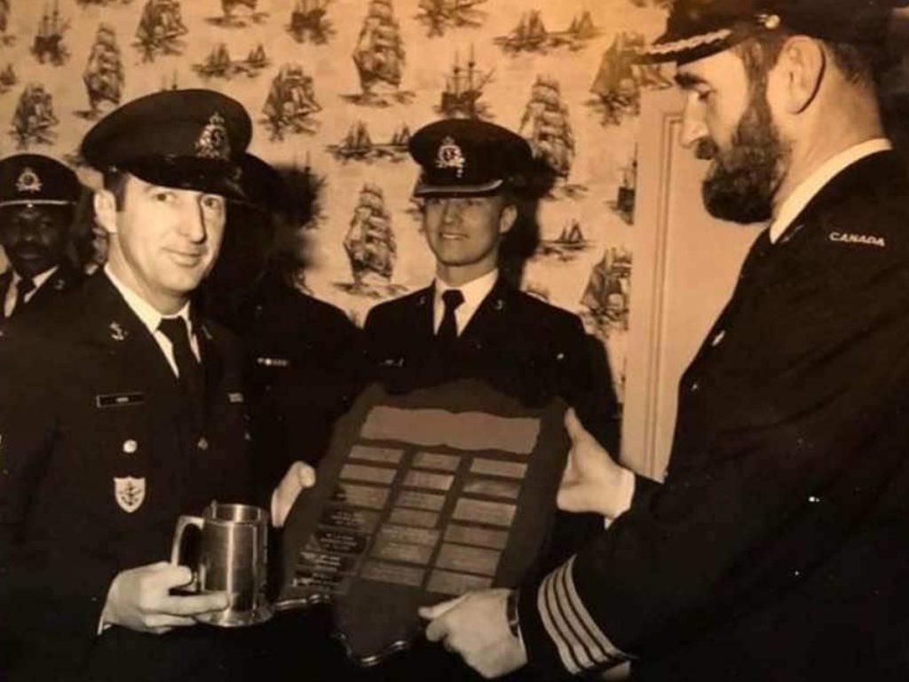 Arthur Horn receiving one of many recognitions for his work with the Royal Canadian Navy.
