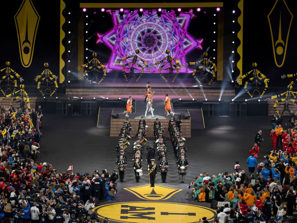 The Naden Band of the Royal Canadian Navy perform alongside Katy Perry during the opening ceremony of the Invictus Games 2025 at BC Place